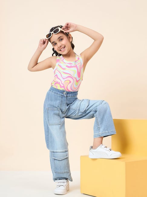 StyloBug Girls Blue Cotton Regular Fit Jeans