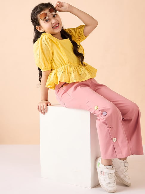 StyloBug Girls Yellow Cotton Regular Fit Top-picture-42