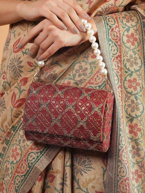 Gaurapakhi Maroon Embroidered Clutch