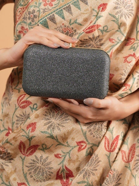 Gaurapakhi Black Textured Clutch