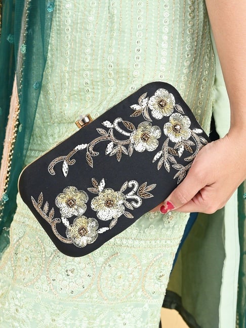 Gaurapakhi Black Embellished Clutch