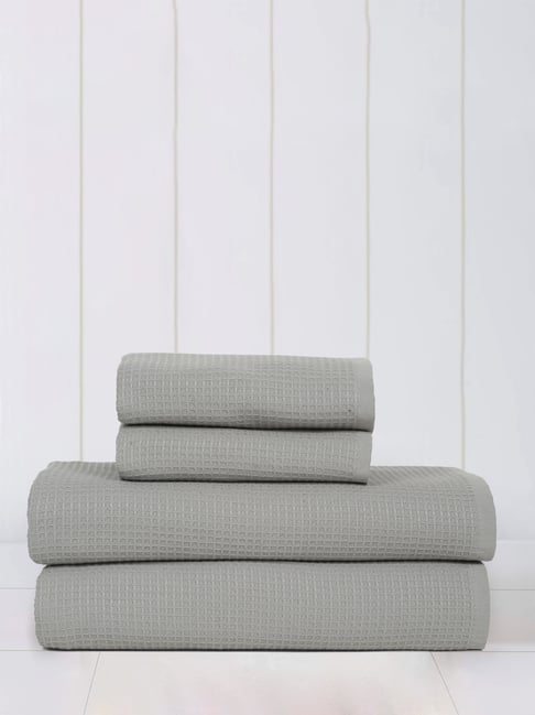 Mulberry Living Waffle Comfort Cotton Grey 450 GSM Towel Set Set of 4-picture-22