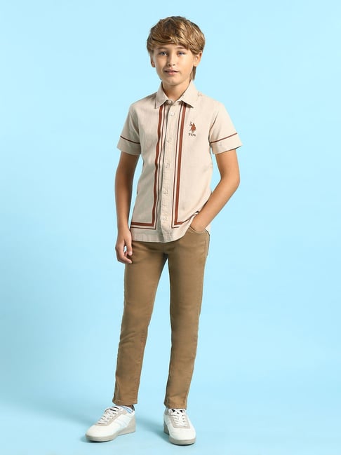 U.S. Polo Assn. Kids Boys Beige Solid Boxy Fit Shirt-picture-14