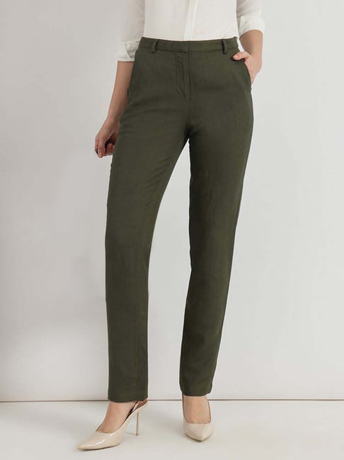 Fablestreet Green Linen Regular Fit Trousers-picture-32