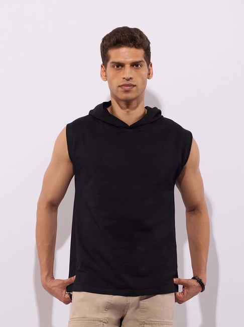Cool Black Vest Hoodie JSPOYOU Men's Sleeveless Full Zip Hoodie