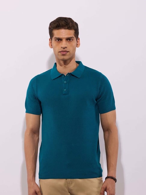 Hoversoul Blue Cotton Regular Fit Short Sleeves Polo T-Shirt