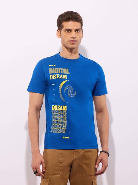 Hoversoul Blue Cotton Regular Fit Printed Short Sleeves Round Neck T-Shirt-picture-46