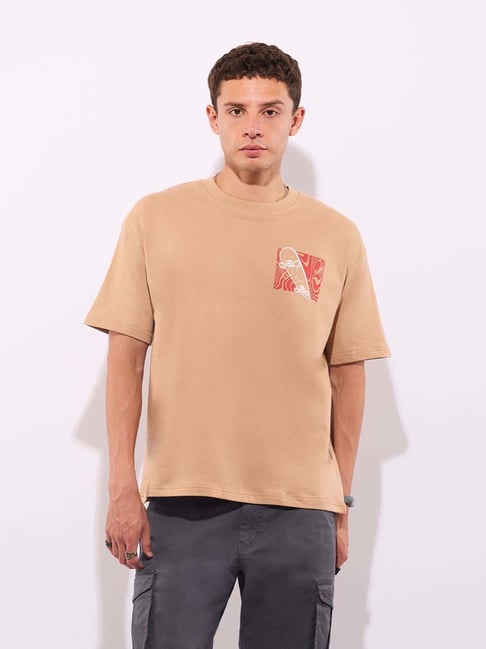 Hoversoul Light Brown Cotton Oversized T-Shirt-picture-16