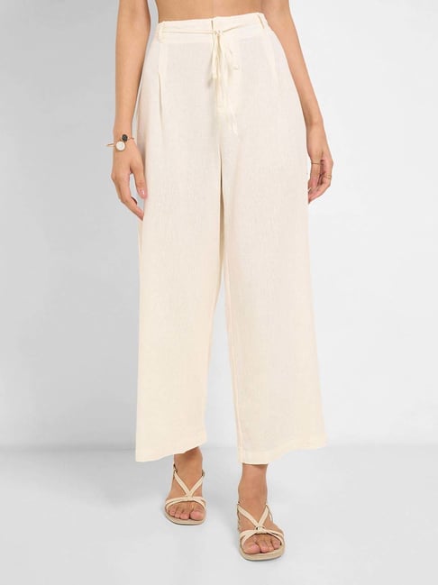 Annabelle By Pantaloons Whisper White Linen Regular Fit Trousers-picture-11