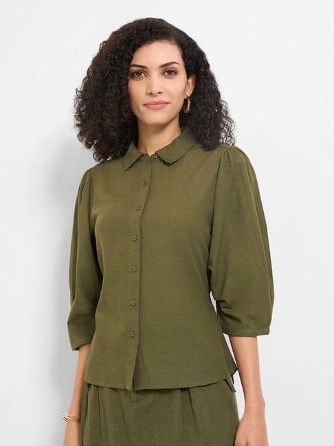 Annabelle By Pantaloons Capulet Olive Slim Fit Top-picture-20