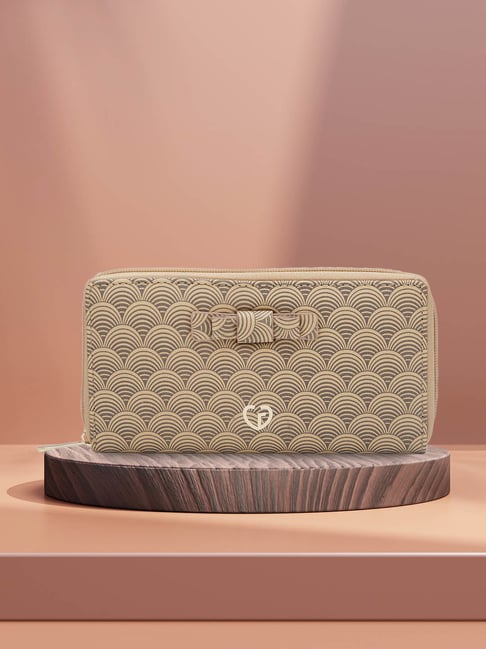 Caprese Greta Beige Printed Zip Around Wallet