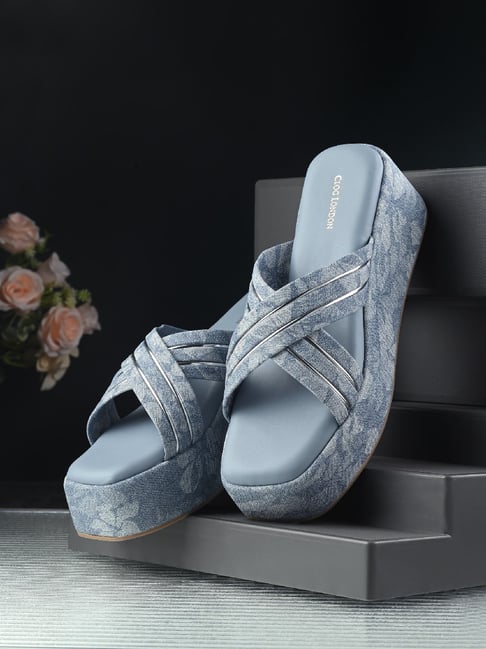 Clog London Women's Blue Cross Strap Wedges-picture-27