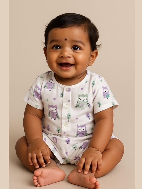 Biglilpeople Unisex White Cotton Printed Regular Fit Clothing Set