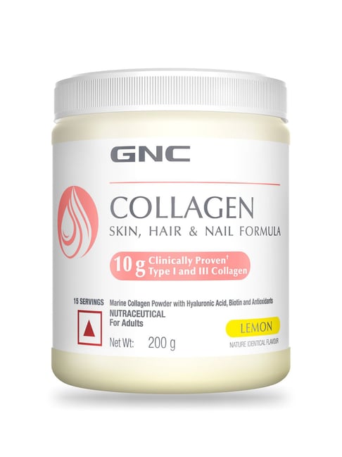 GNC Marine Collagen with Hyaluronic Acid, Biotin & Antioxidants for Women & Men - Lemon 200 gm