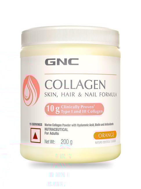 GNC Marine Collagen with Hyaluronic Acid, Biotin & Antioxidants for Women & Men - Orange 200 gm