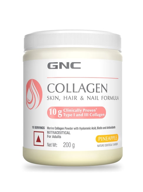 GNC Marine Collagen with Hyaluronic Acid, Biotin & Antioxidants for Women & Men - Pineapple 200 gm
