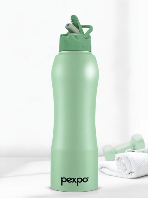 Pexpo Sea Green Stainless Steel Water Bottle with Straw Lid Sipper Cap (750 ml)