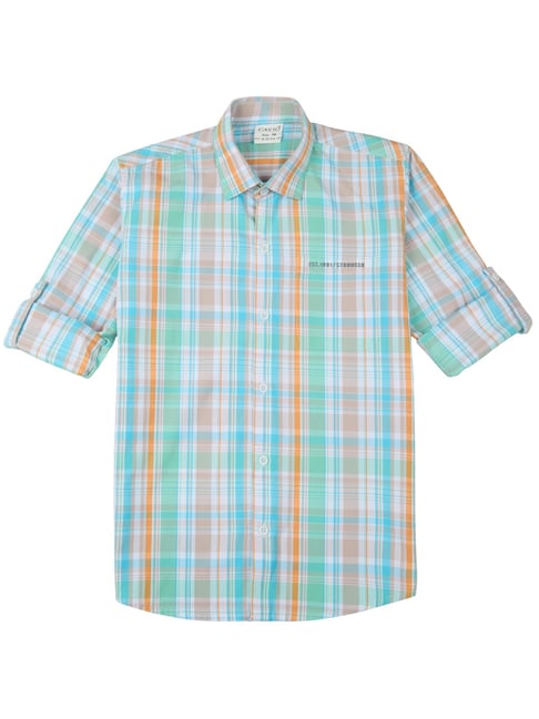 Cavio Boys Orange Cotton Comfort Fit Chequered Shirt-picture-38