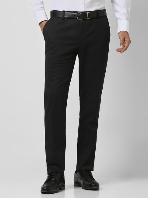 Peter England Black Slim Fit Striped Trousers-picture-13