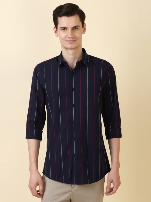 Allen Solly Navy Cotton Slim Fit Striped Shirt-picture-45