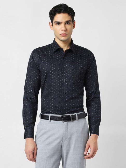 Van Heusen Navy Cotton Slim Fit Printed Shirt-picture-41