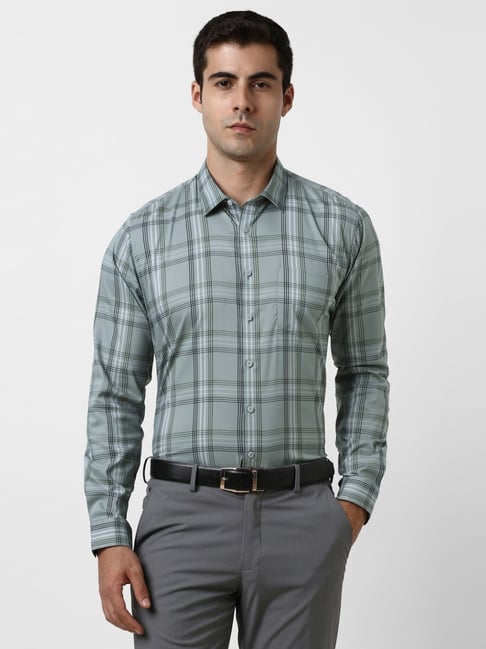 Van Heusen Green Cotton Slim Fit Checks Shirt-picture-22