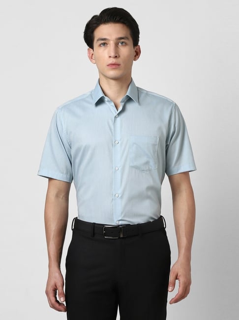 Van Heusen Blue Cotton Regular Fit Texture Shirt-picture-32