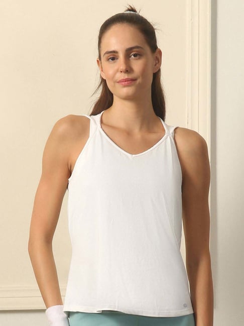 Soie White Regular Fit Sports T-Shirt