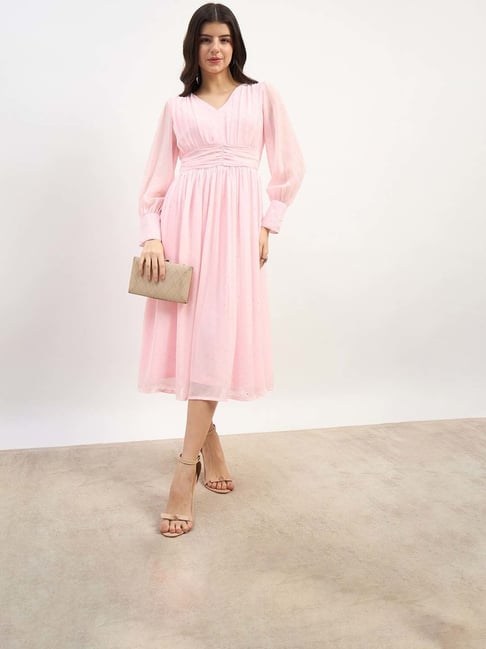 Styli Pink Self A Line Dress-picture-23
