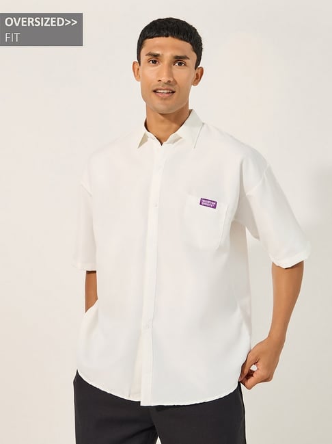 Styli White Polycotton Oversized Solid Shirts-picture-22