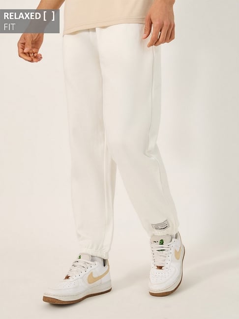 Styli Off White Cotton Relaxed Fit Solid Joggers - Main Image