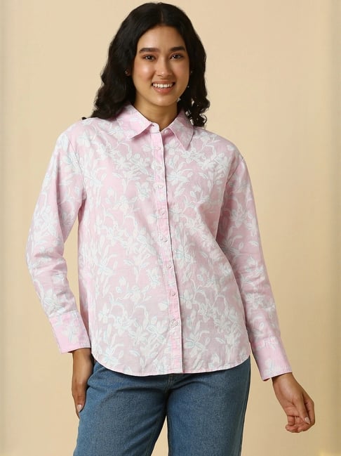 Allen Solly Pink Cotton Linen Regular Fit Printed Shirt-picture-13