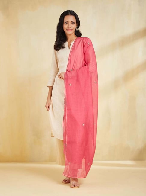 Fabindia Pink Regular Fit Embroidered Dupatta-picture-33