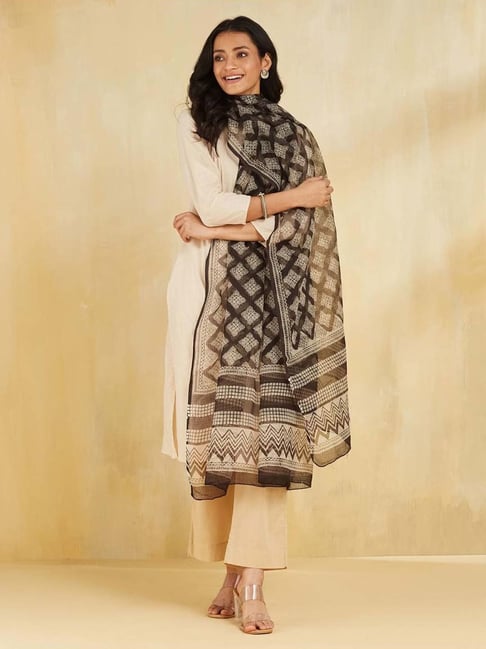 Fabindia Black Regular Fit Printed Dupatta-picture-16