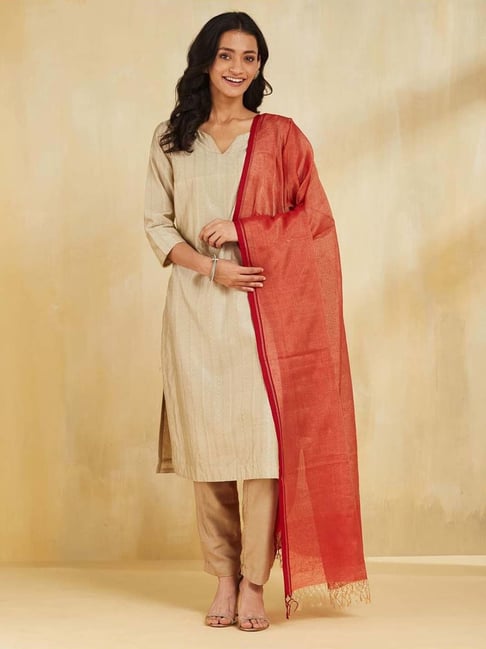 Fabindia Red Regular Fit Woven Dupatta-picture-45