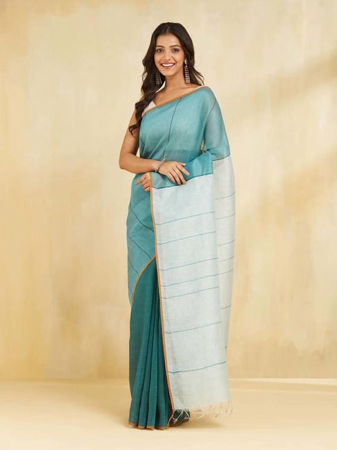 Fabindia Green Regular Fit Woven Design Sarees-picture-26