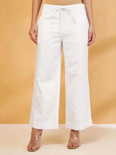 Fabindia White Cotton Regular Fit Trousers-picture-29