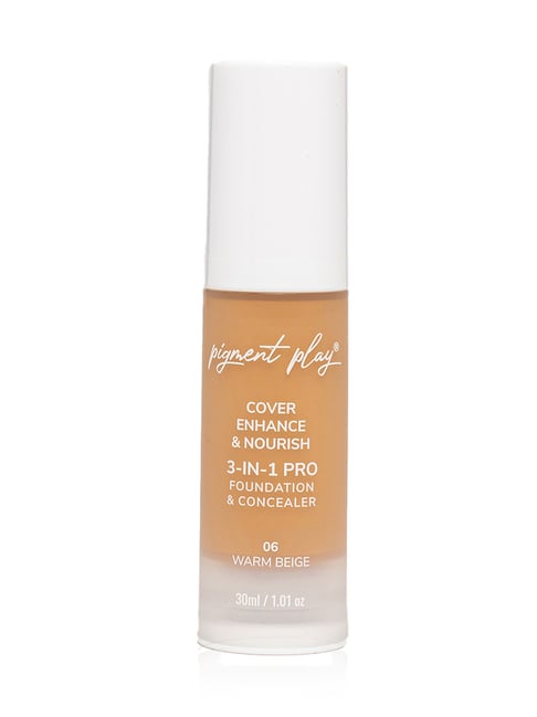 pigment play 3 in 1 cover + enhance + nourish foundation & concealer 06 warm beige - 30 ml