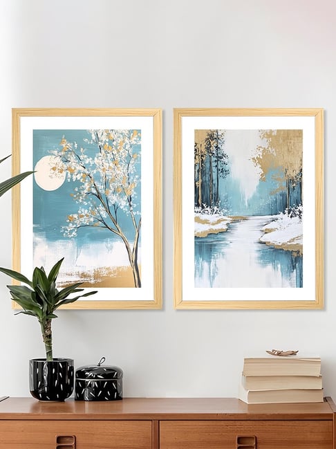 Buy Art Street Blue Wood Watercolor Wall Art Painting - Set of 2