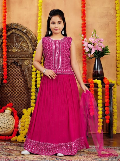 Aarika Girls Pink Embroidered Lehenga Choli Set-picture-26