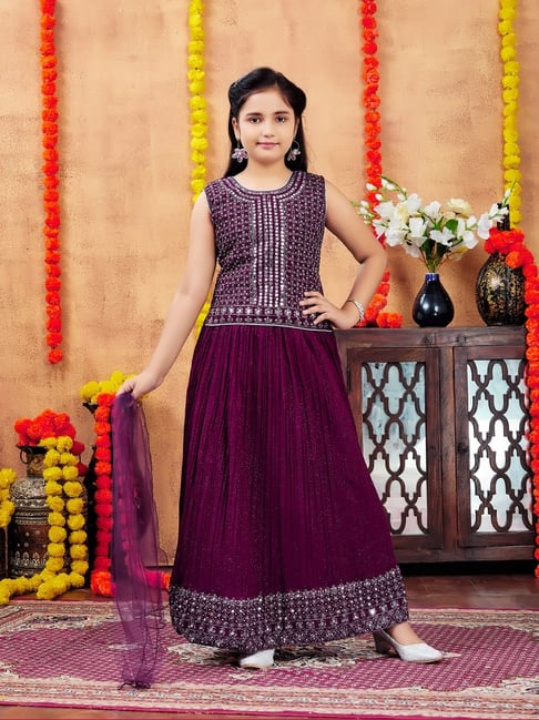 Aarika Girls Purple Embroidered Lehenga Choli Set