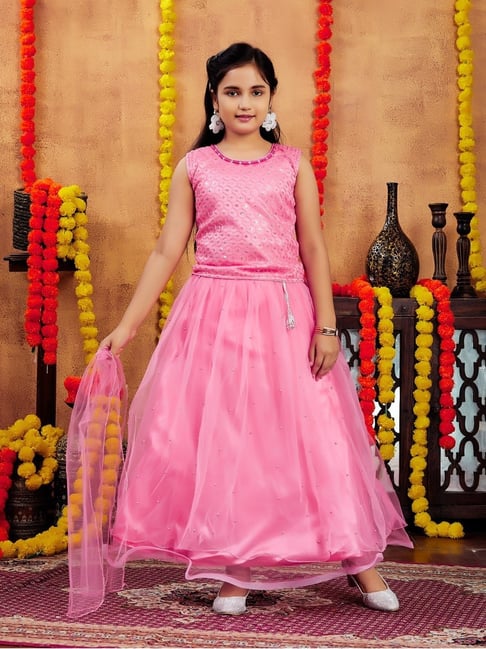 Aarika Girls Pink Embroidered Lehenga Choli Set-picture-37