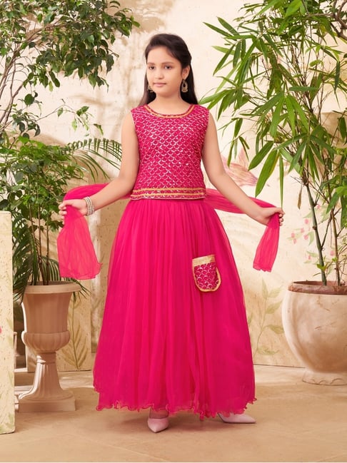 Aarika Girls Pink Embroidered Lehenga Choli Set