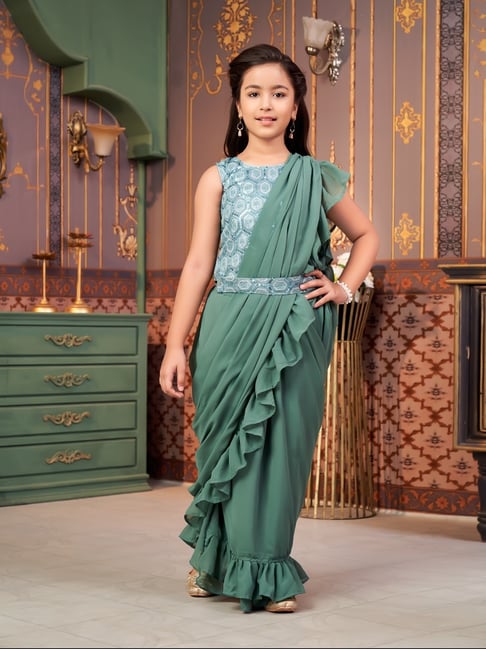 Aarika Girls Green Embroidered Lehenga Choli Set-picture-25