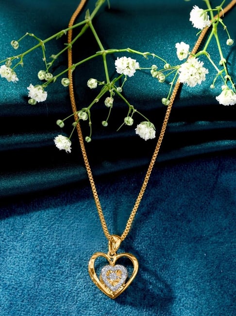 Jewellers Glistening Heart Classic Gold and Diamond Pendant for  Woman
