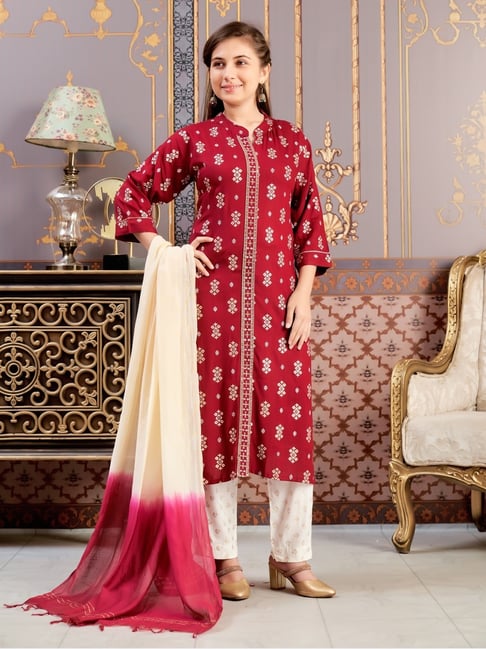 Aarika Girls Maroon Printed Kurti Set-picture-15