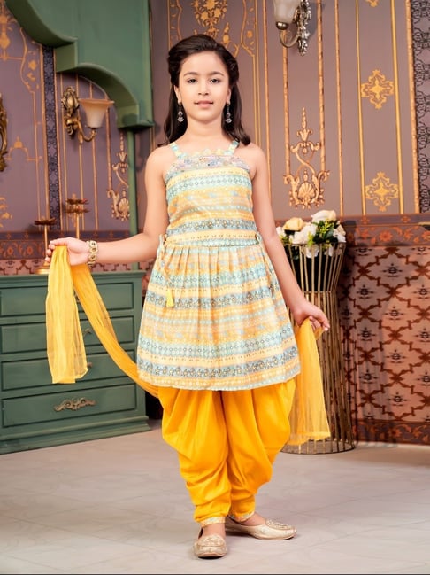 Aarika Girls Yellow Printed Kurti Set-picture-42