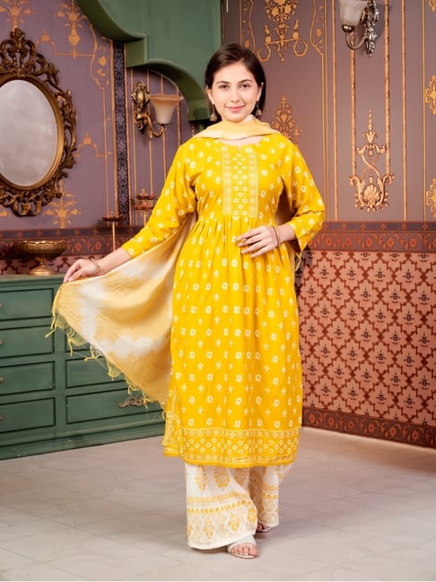 Aarika Girls Yellow Printed Kurti Set-picture-32