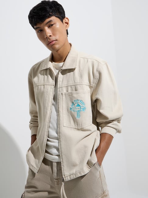 Nuon by Westside Beige Relaxed-Fit Denim Jacket