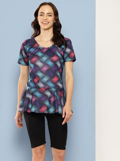 Aarika Black Nylon Printed Short Sleeves Swimsuit-image-39